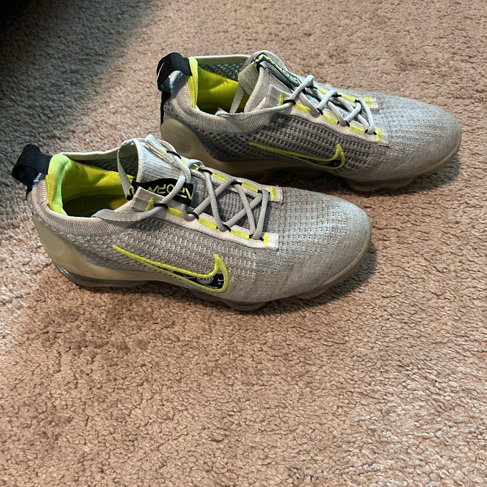 Nike Vapormax Light Gray and Lime Green Shoes